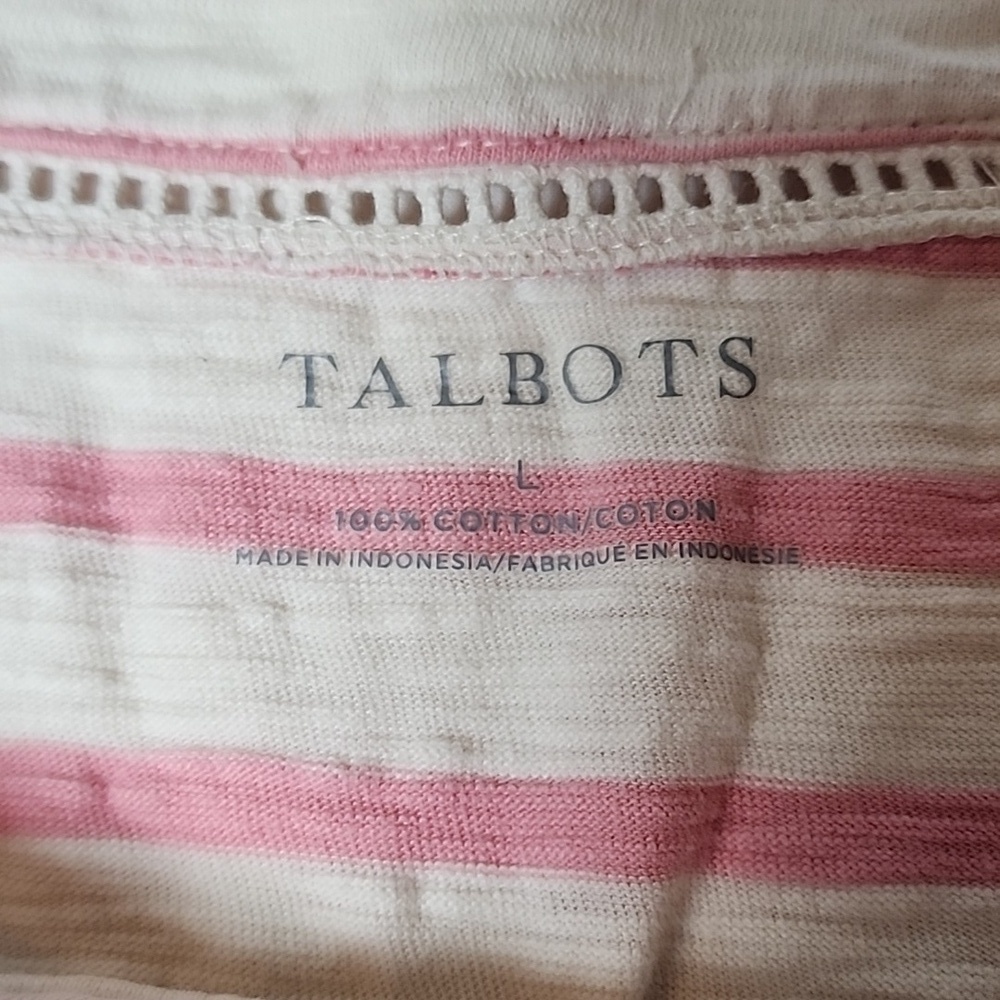 Talbots Large Pink and White Striped 100% Cotton Top Square Neck 3/4 Sleeve - Picture 3 of 10